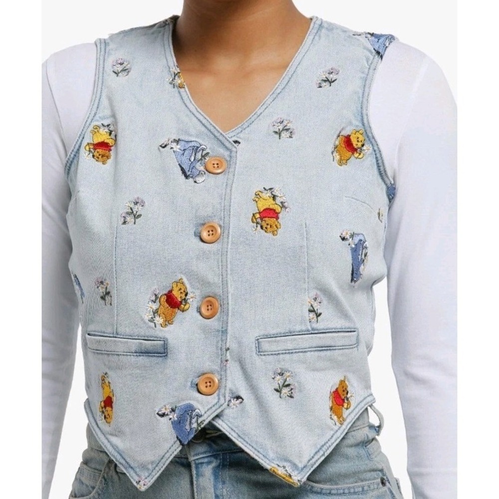 NEW Her Universe‎ Disney Winnie The Pooh Embroidered Icons Denim Vest Womens SM